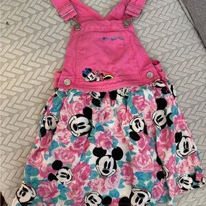 Disney Mickey &co Girls Pink Minnie Mouse Floral denim Overall Dress size 6x